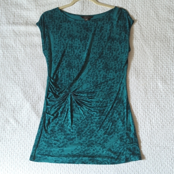 Jessica Sleeveless Teal Patterned Top with Double Ruche Detail Sz M Petite 12 - Picture 1 of 6